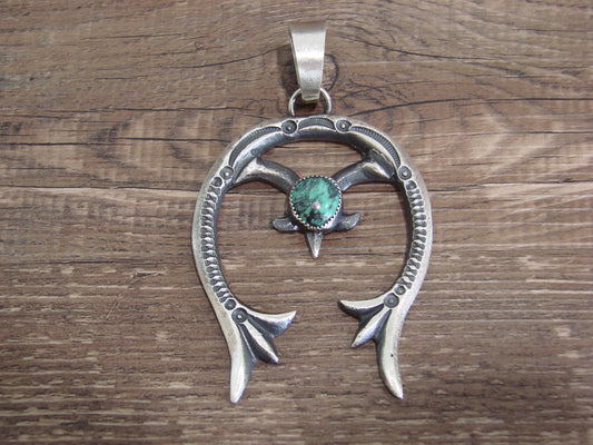 Native American Sterling Silver & Turquoise Cast Naja Pendant Signed Billah