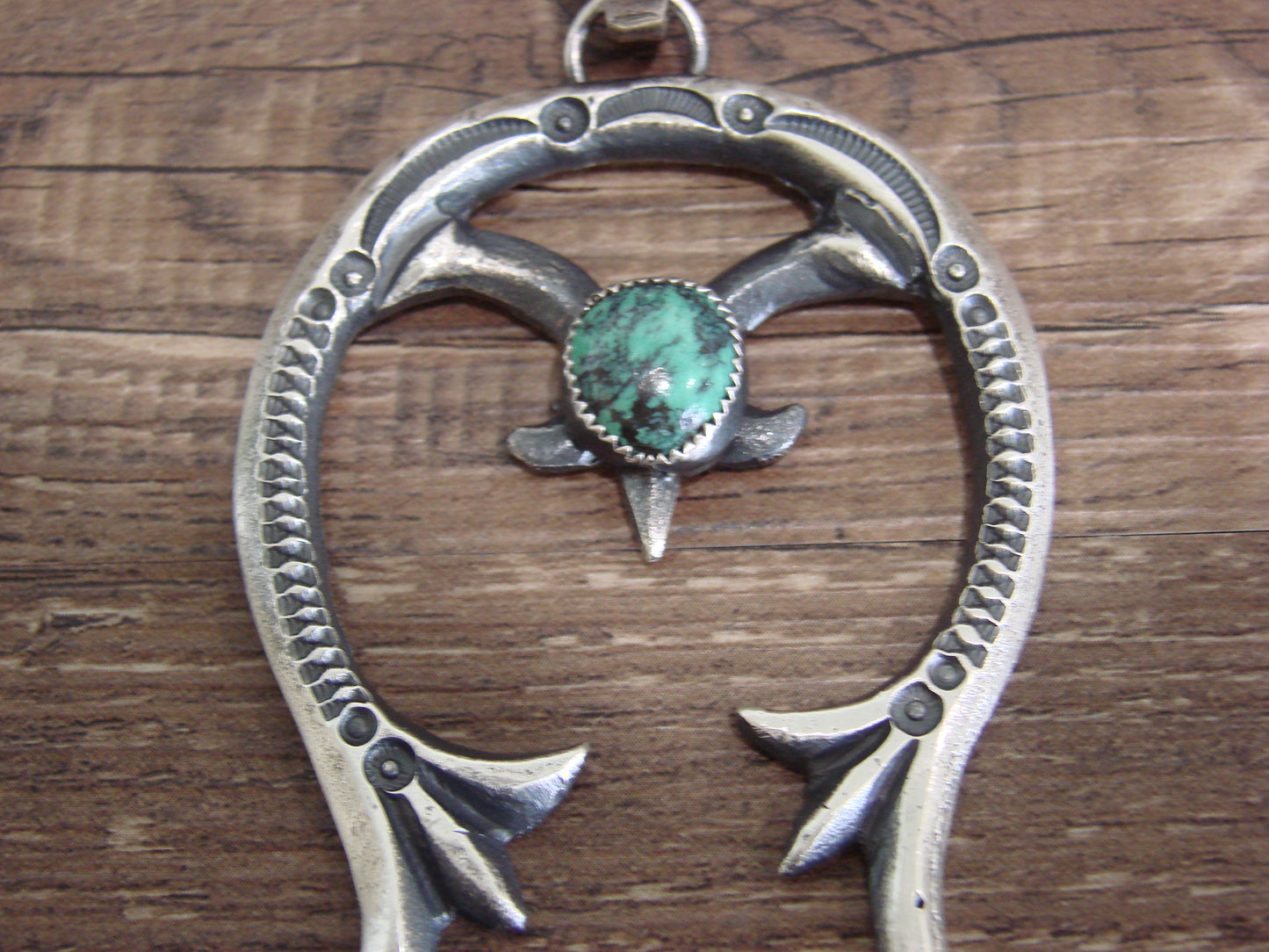 Native American Sterling Silver & Turquoise Cast Naja Pendant Signed Billah