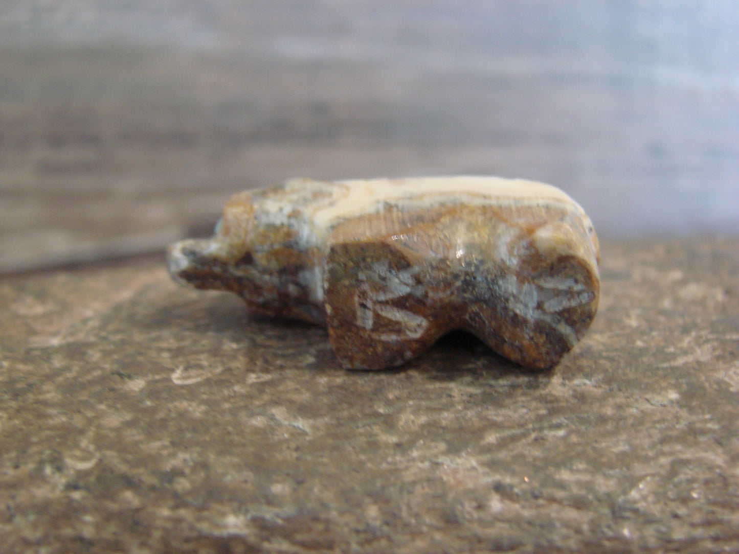 Native American Indian Hand Carved Picasso Marble Bear Fetish - B. Phillips