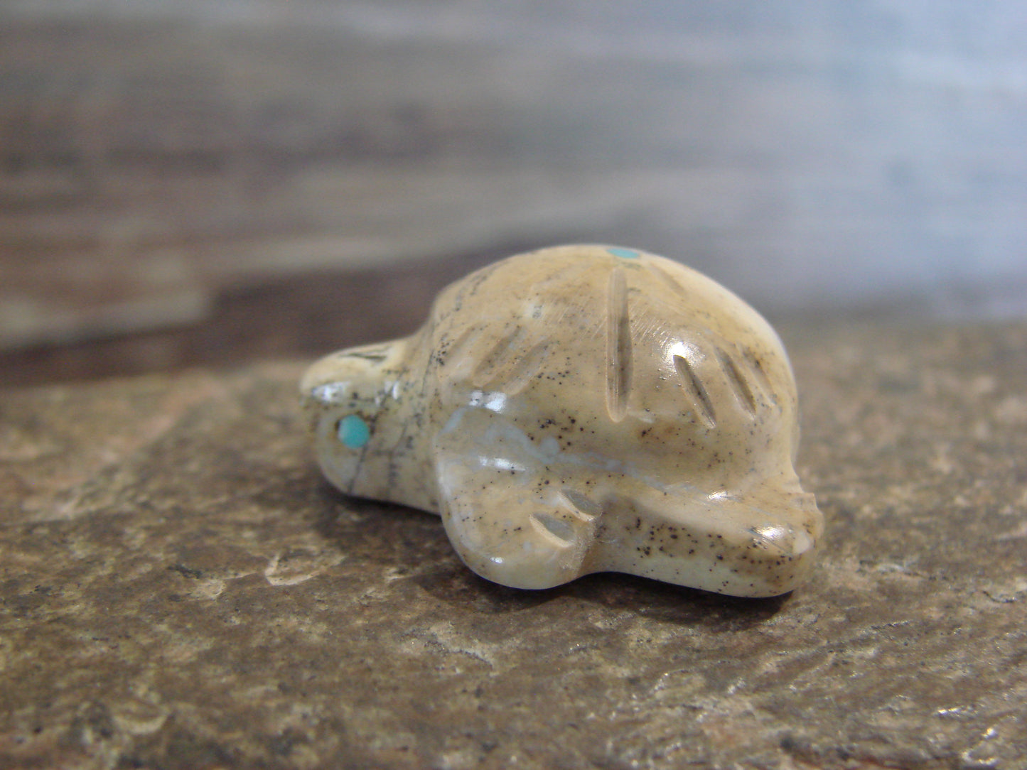 Native American Indian Hand Carved Picasso Marble Turtle Fetish - B. Phillips