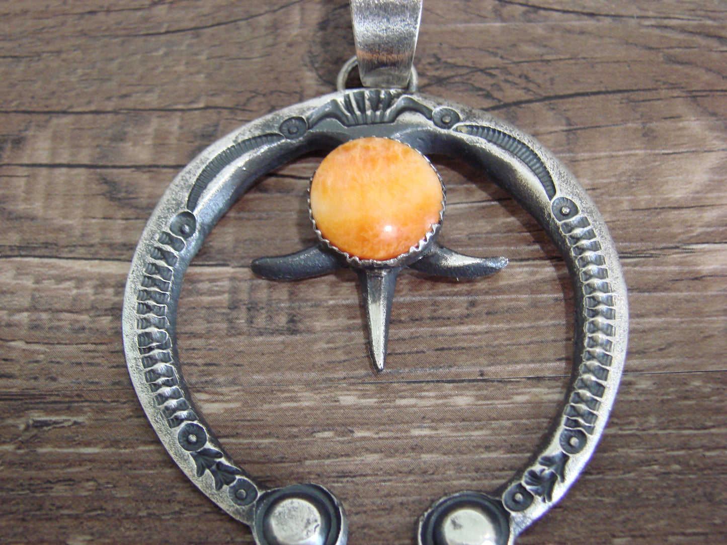 Native American Sterling Silver & Spiny Oyster Cast Naja Pendant Signed Billah