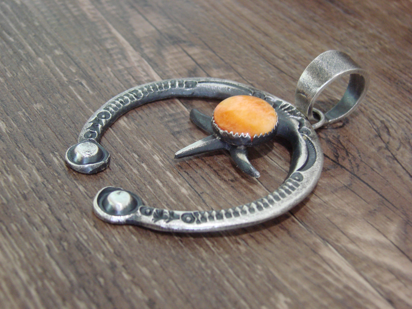 Native American Sterling Silver & Spiny Oyster Cast Naja Pendant Signed Billah