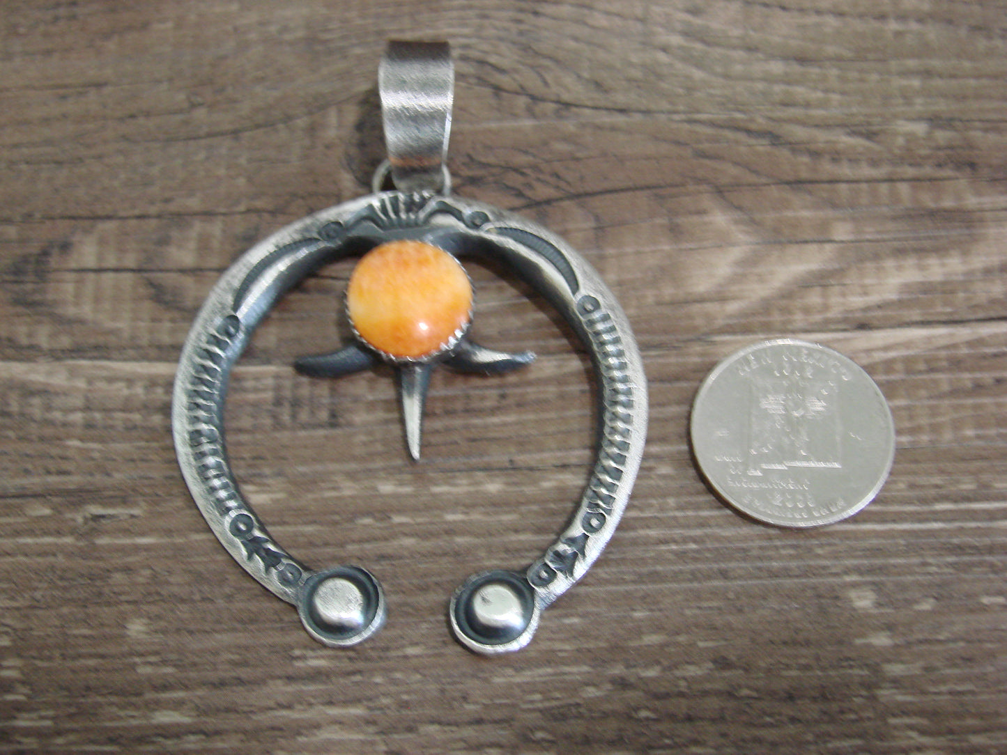 Native American Sterling Silver & Spiny Oyster Cast Naja Pendant Signed Billah