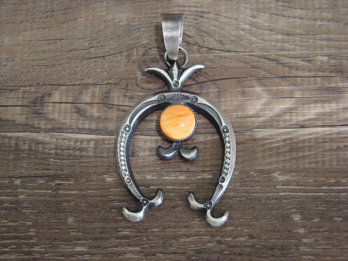 Native American Sterling Silver & Spiny Oyster Cast Naja Pendant Signed Billah