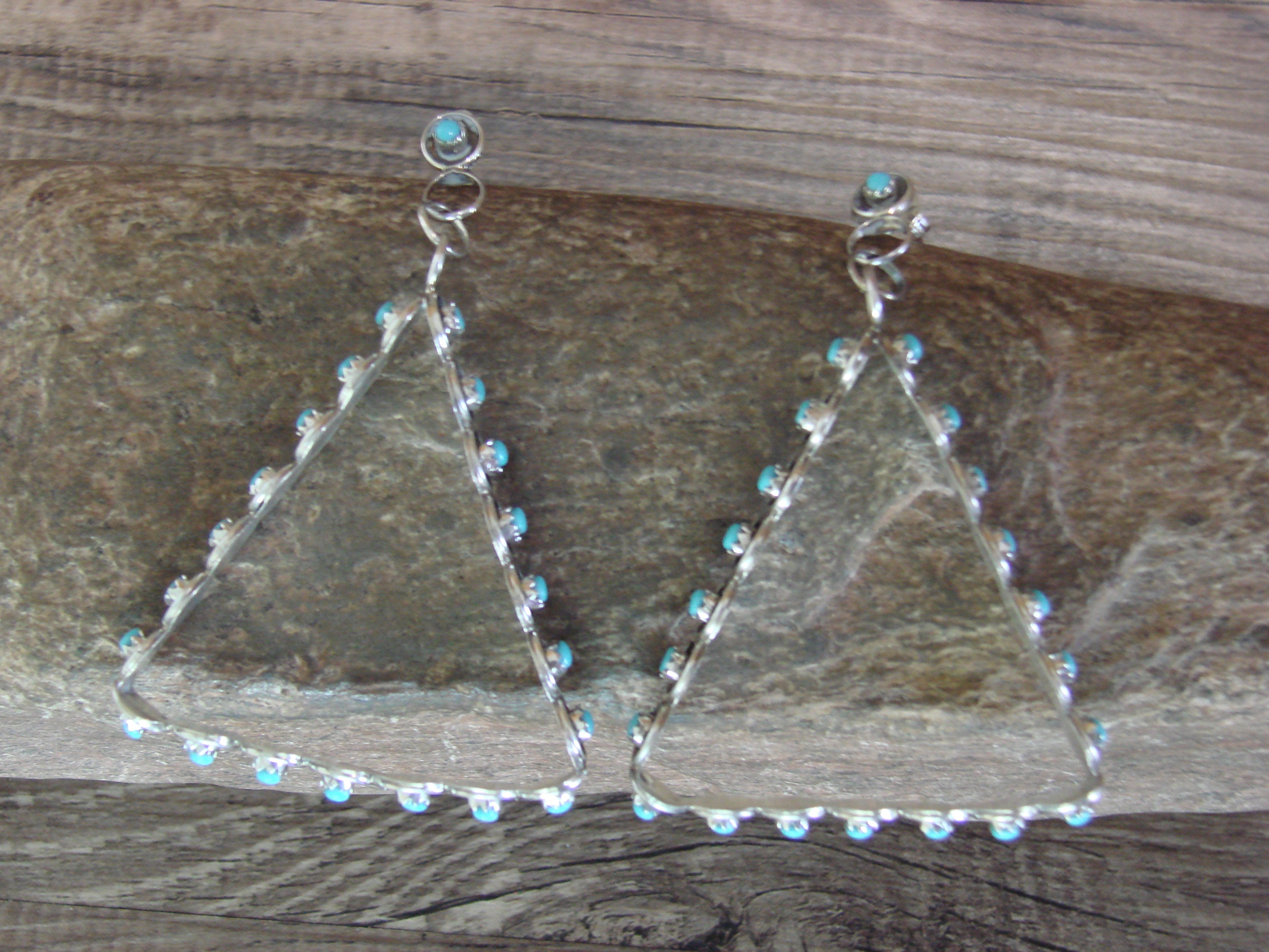 Zuni Large Sterling Silver & Turquoise Triangular Post Earrings - Chea ...