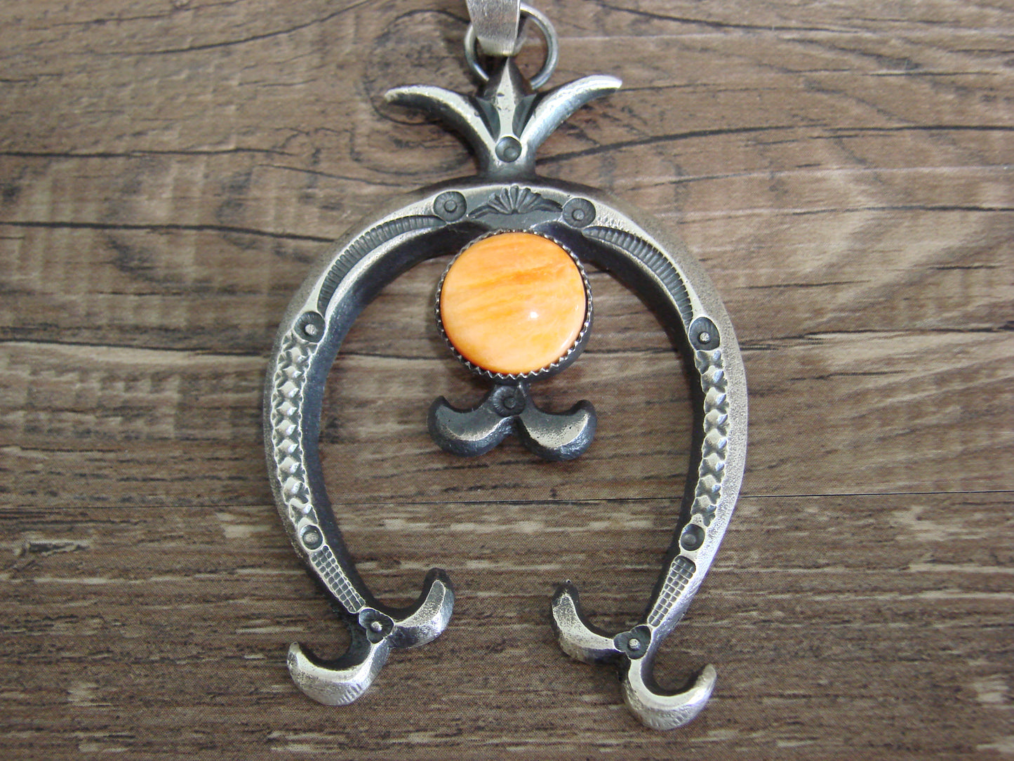 Native American Sterling Silver & Spiny Oyster Cast Naja Pendant Signed Billah