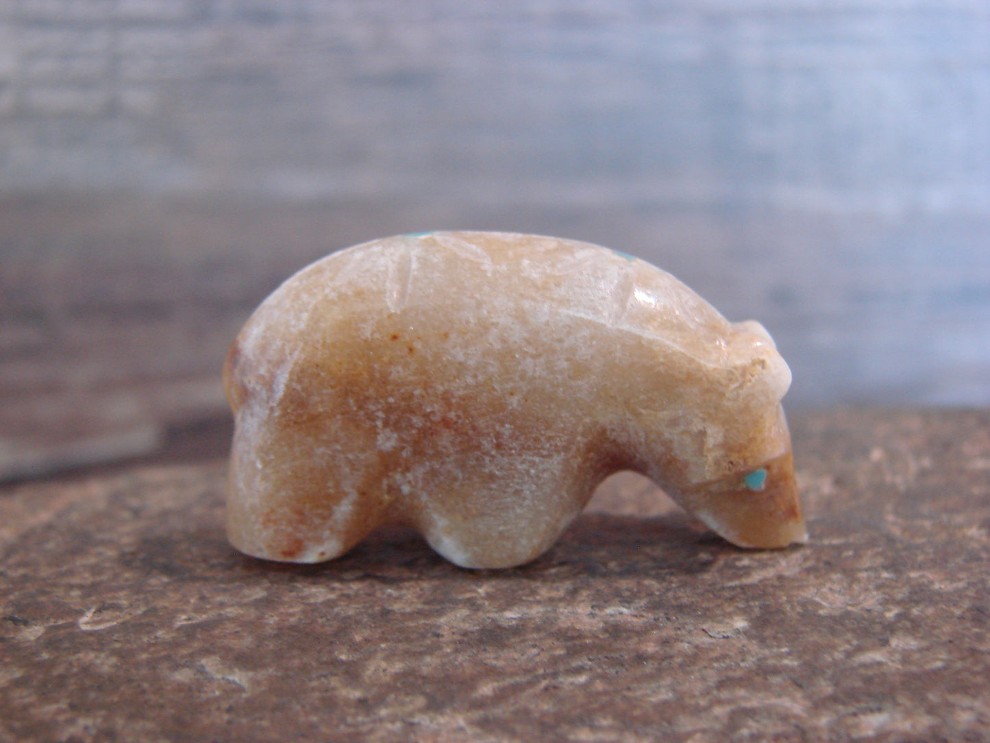 Native American Indian Hand Carved Alabaster Bear Fetish - B. Phillips