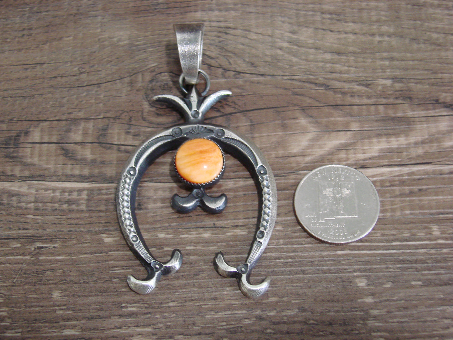 Native American Sterling Silver & Spiny Oyster Cast Naja Pendant Signed Billah