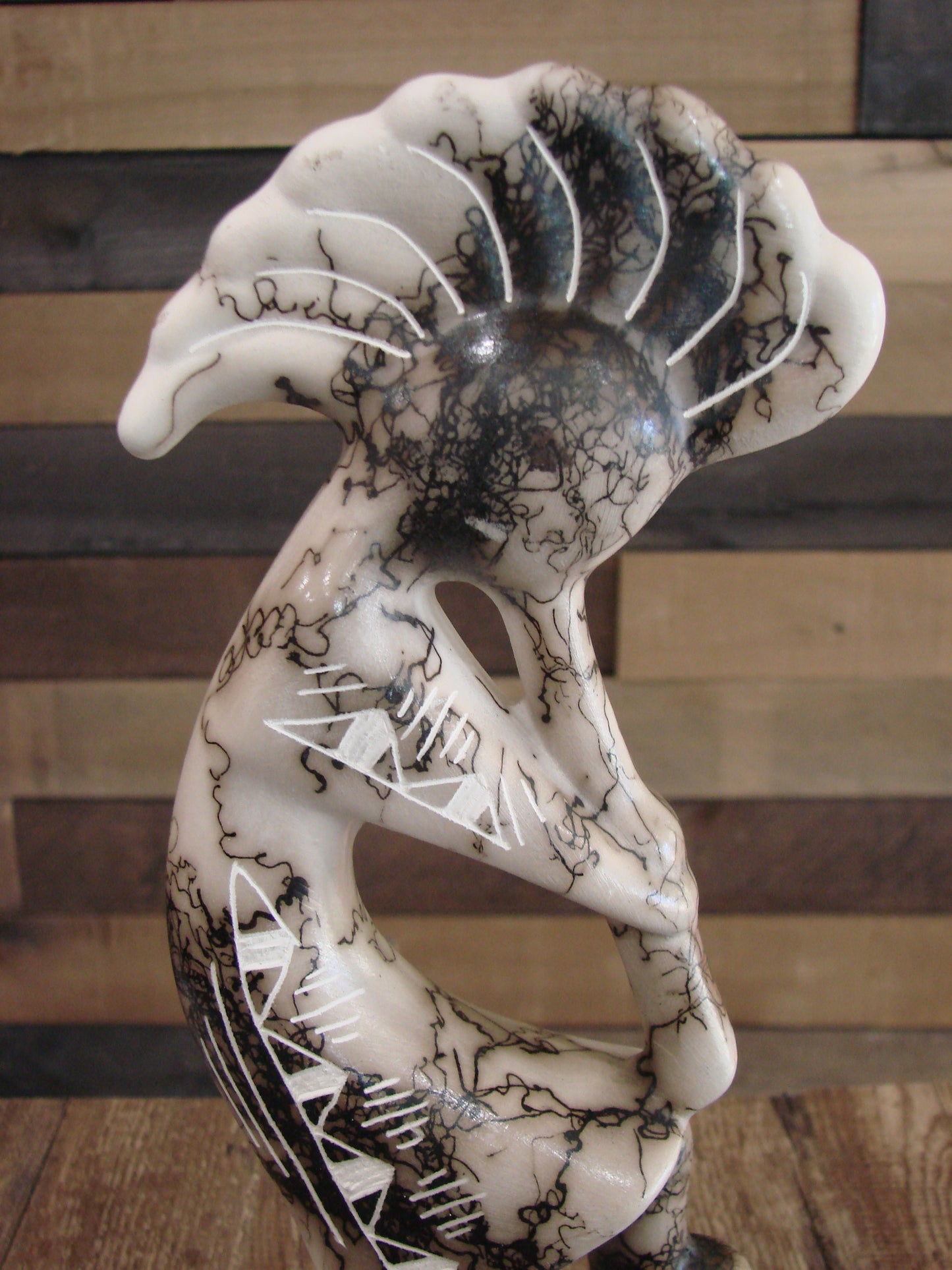 Native American Pottery Horse Hair Kokopelli Sculpture by Vail