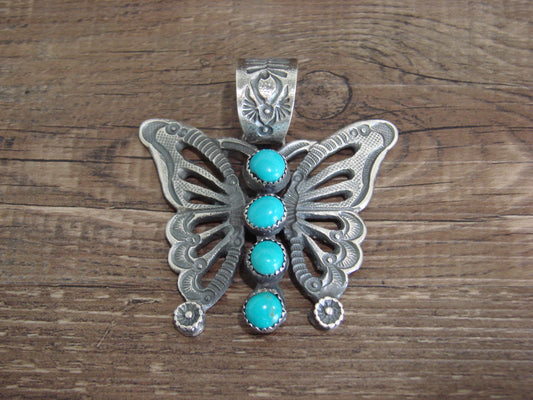 Native American Sterling Silver & turquoise Bitterly Cast Naja Pendant Signed Billah