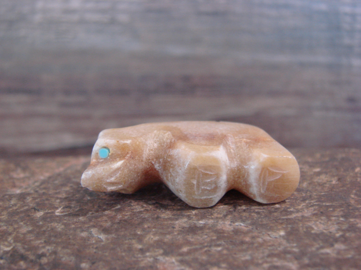 Native American Indian Hand Carved Alabaster Bear Fetish - B. Phillips