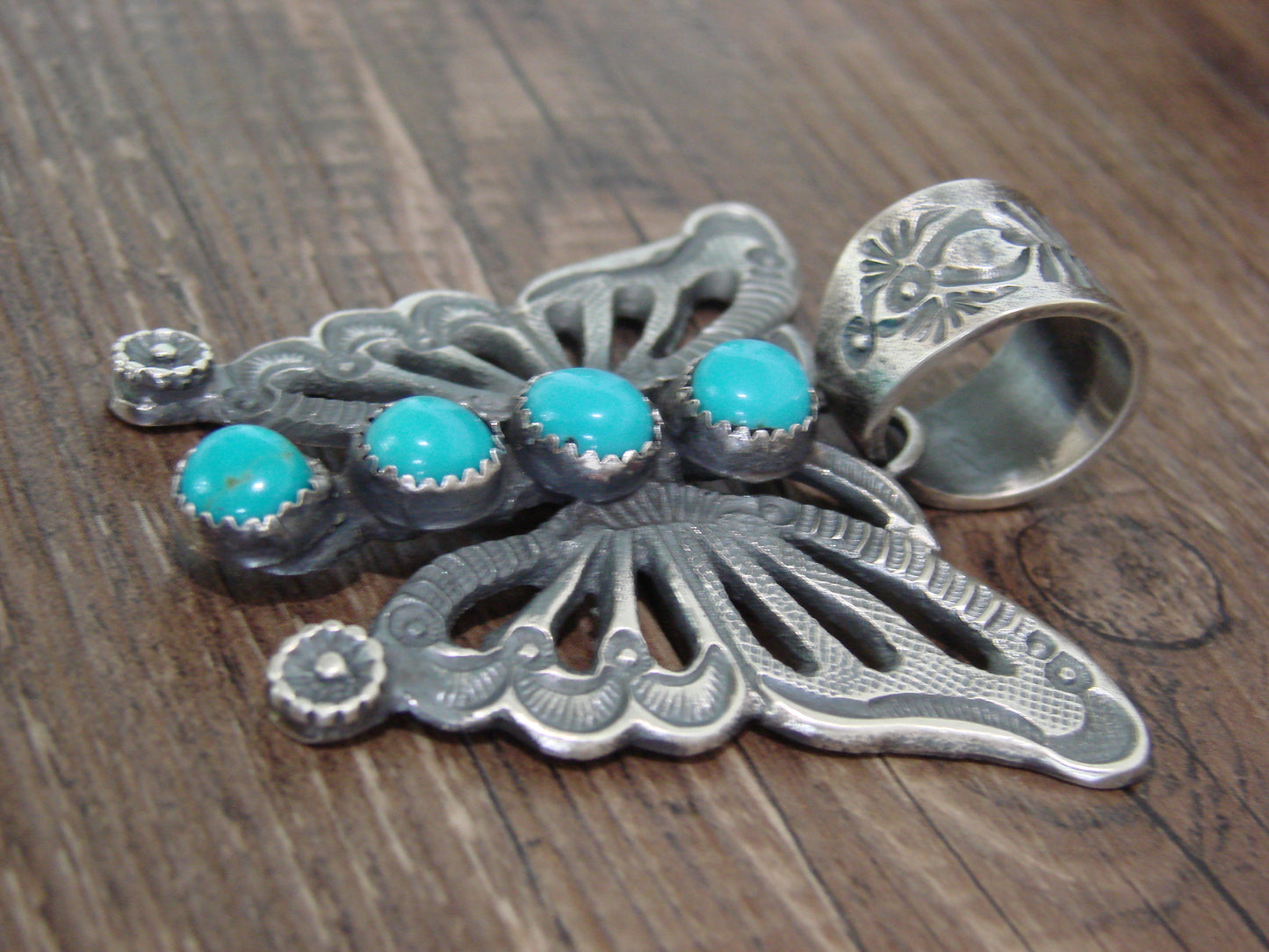 Native American Sterling Silver & turquoise Bitterly Cast Naja Pendant Signed Billah