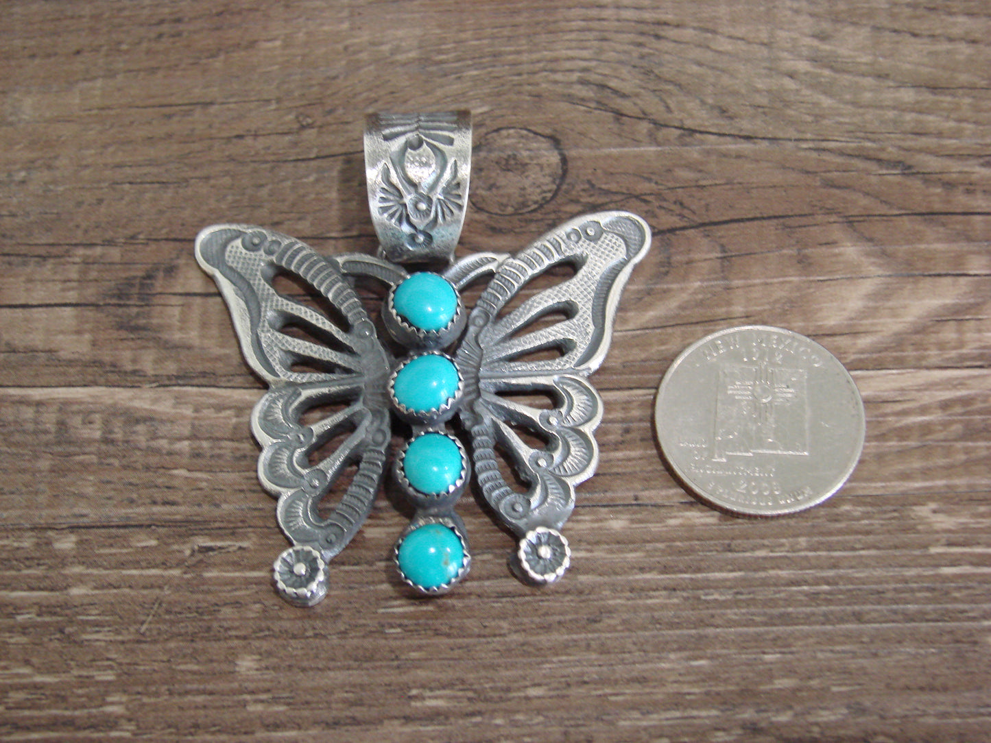 Native American Sterling Silver & turquoise Bitterly Cast Naja Pendant Signed Billah