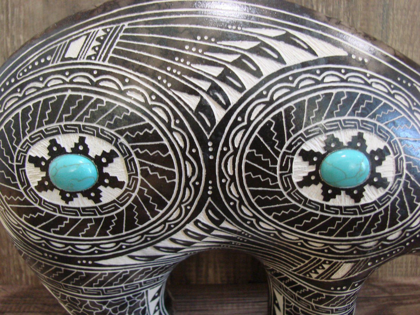 Native American Pottery Horse Hair & Turquoise Bear Sculpture by Charlie
