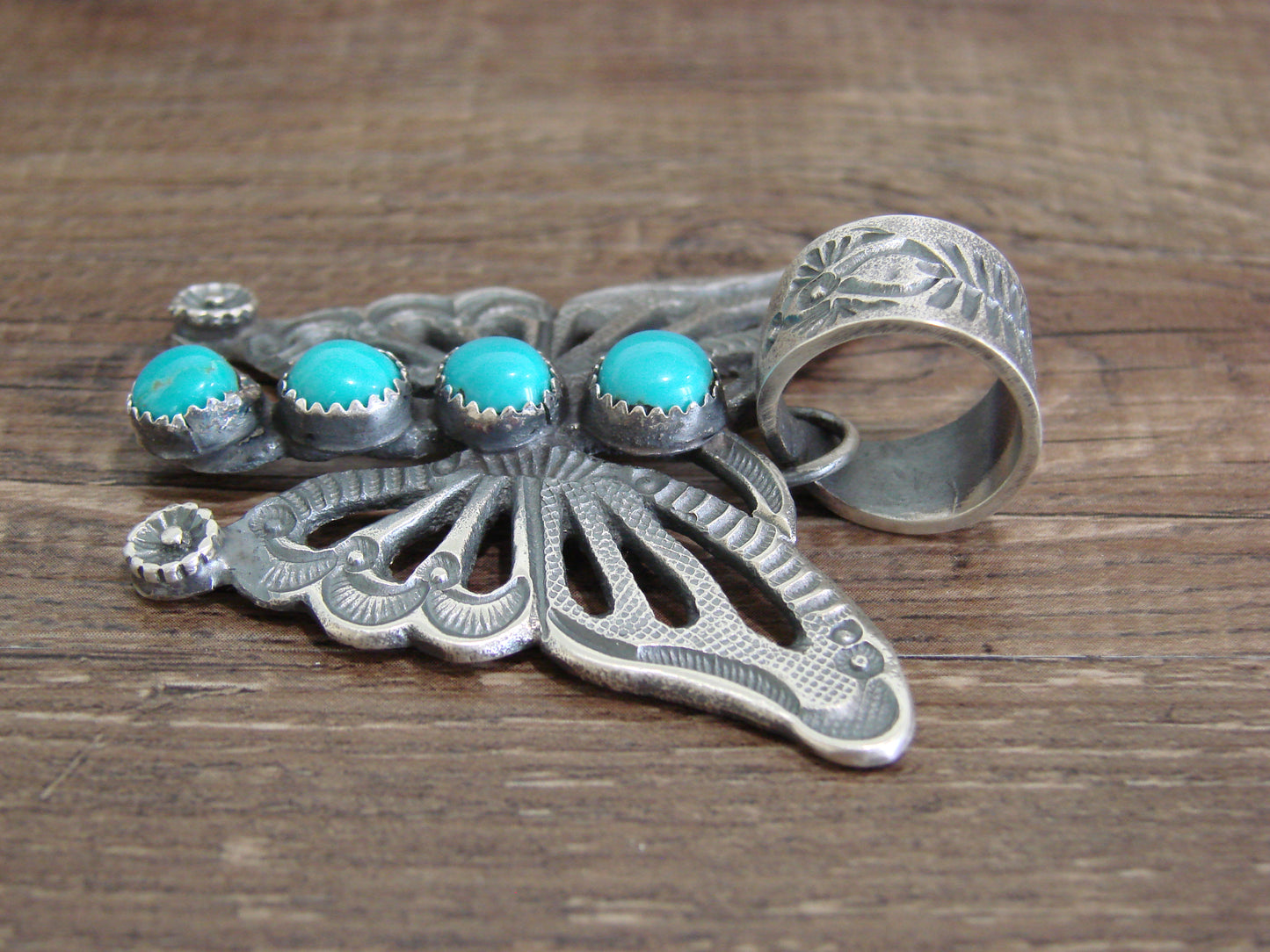 Native American Sterling Silver & turquoise Bitterly Cast Naja Pendant Signed Billah