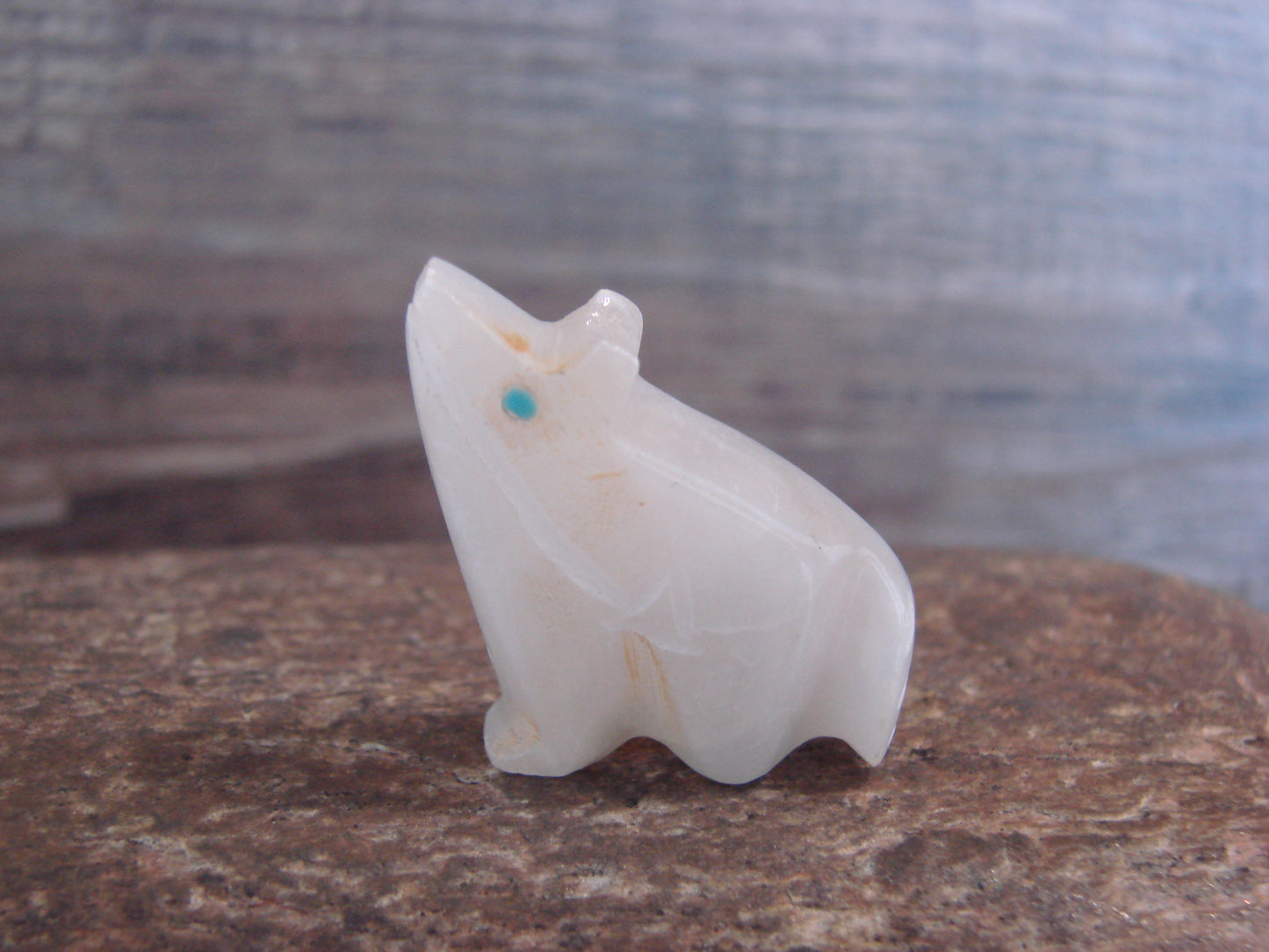 Native American Indian Hand Carved Alabaster Coyote Fetish - B. Phillips