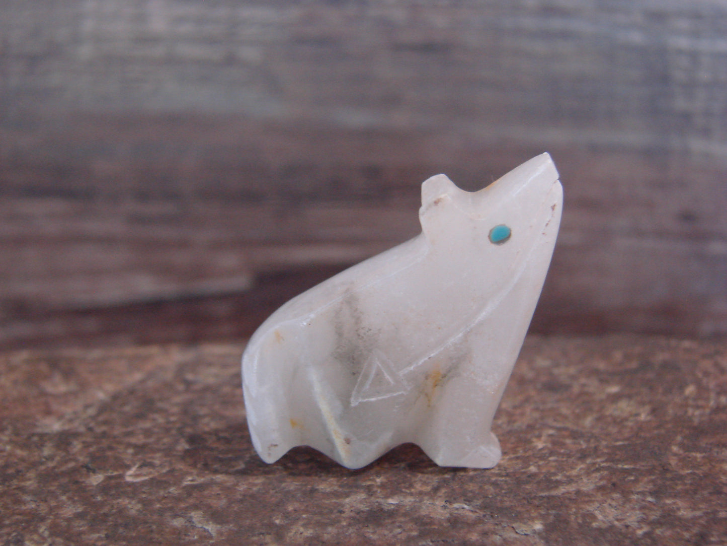 Native American Indian Hand Carved Alabaster Coyote Fetish - B. Phillips