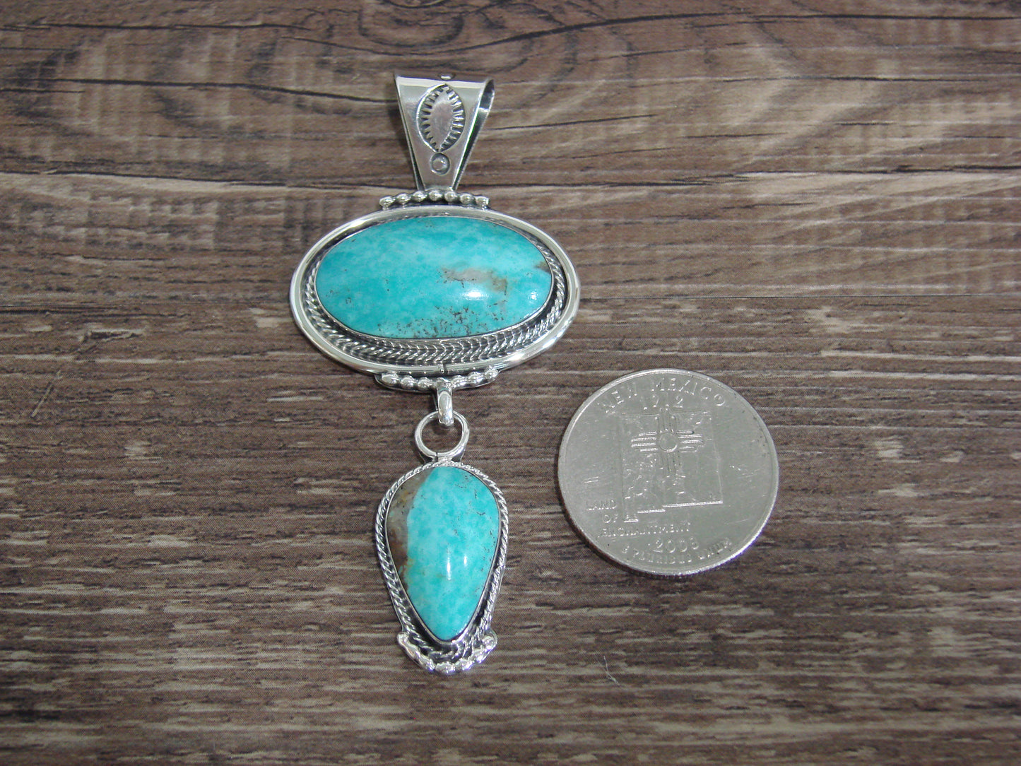 Native American Indian Sterling Silver & Turquoise Pendant by Smith