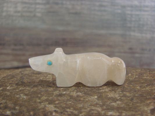 Native American Indian Hand Carved Alabaster Wolf Fetish - B. Phillips