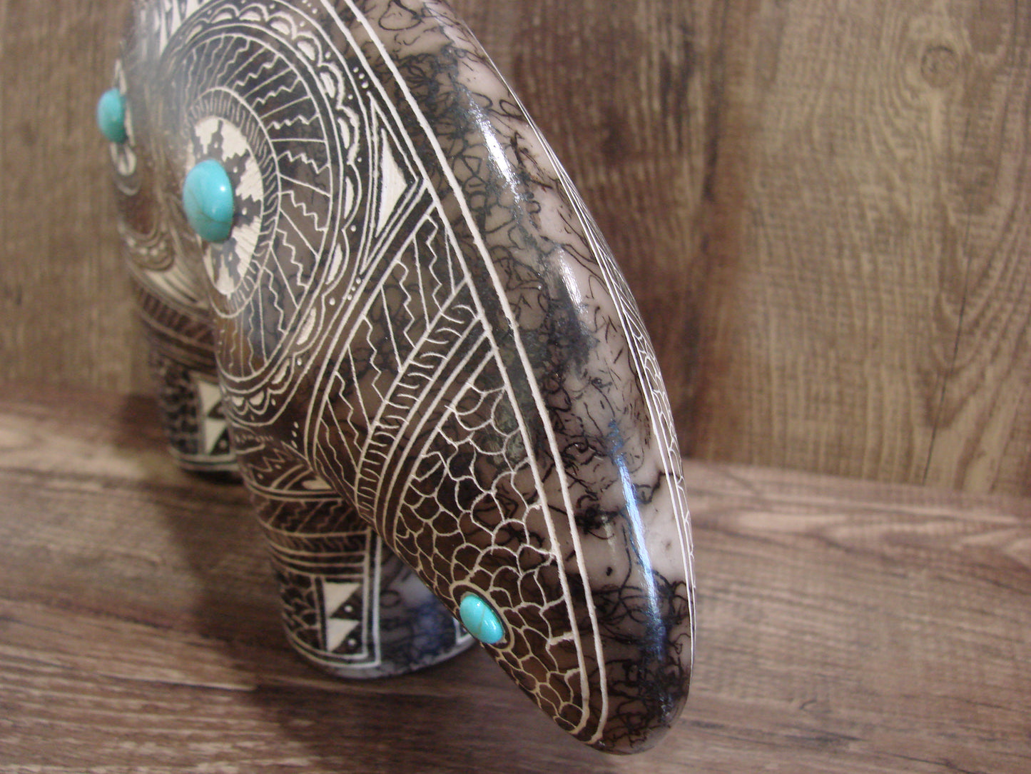 Native American Pottery Horse Hair & Turquoise Bear Sculpture by Charlie