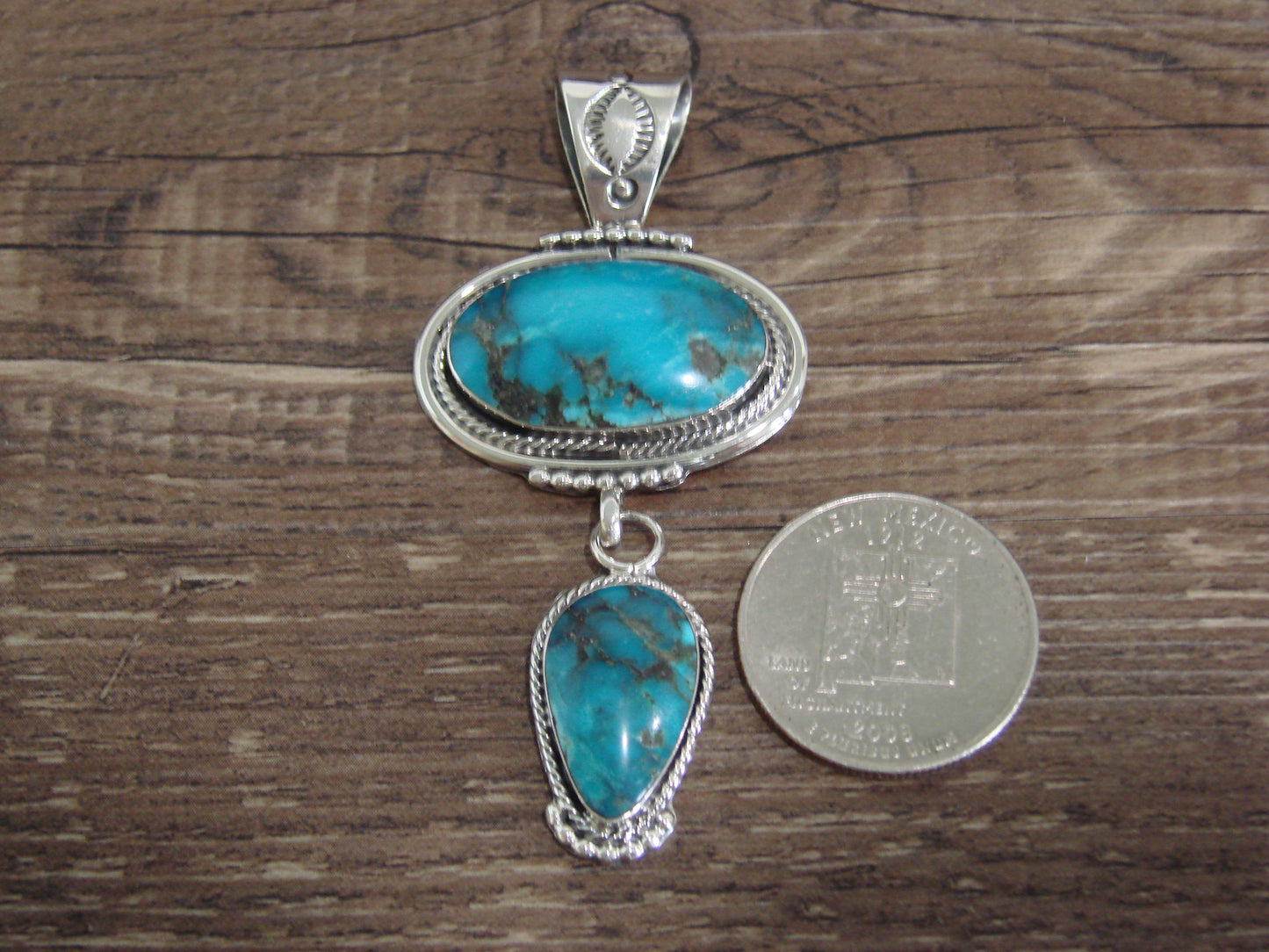 Native American Indian Sterling Silver & Turquoise Pendant by Smith