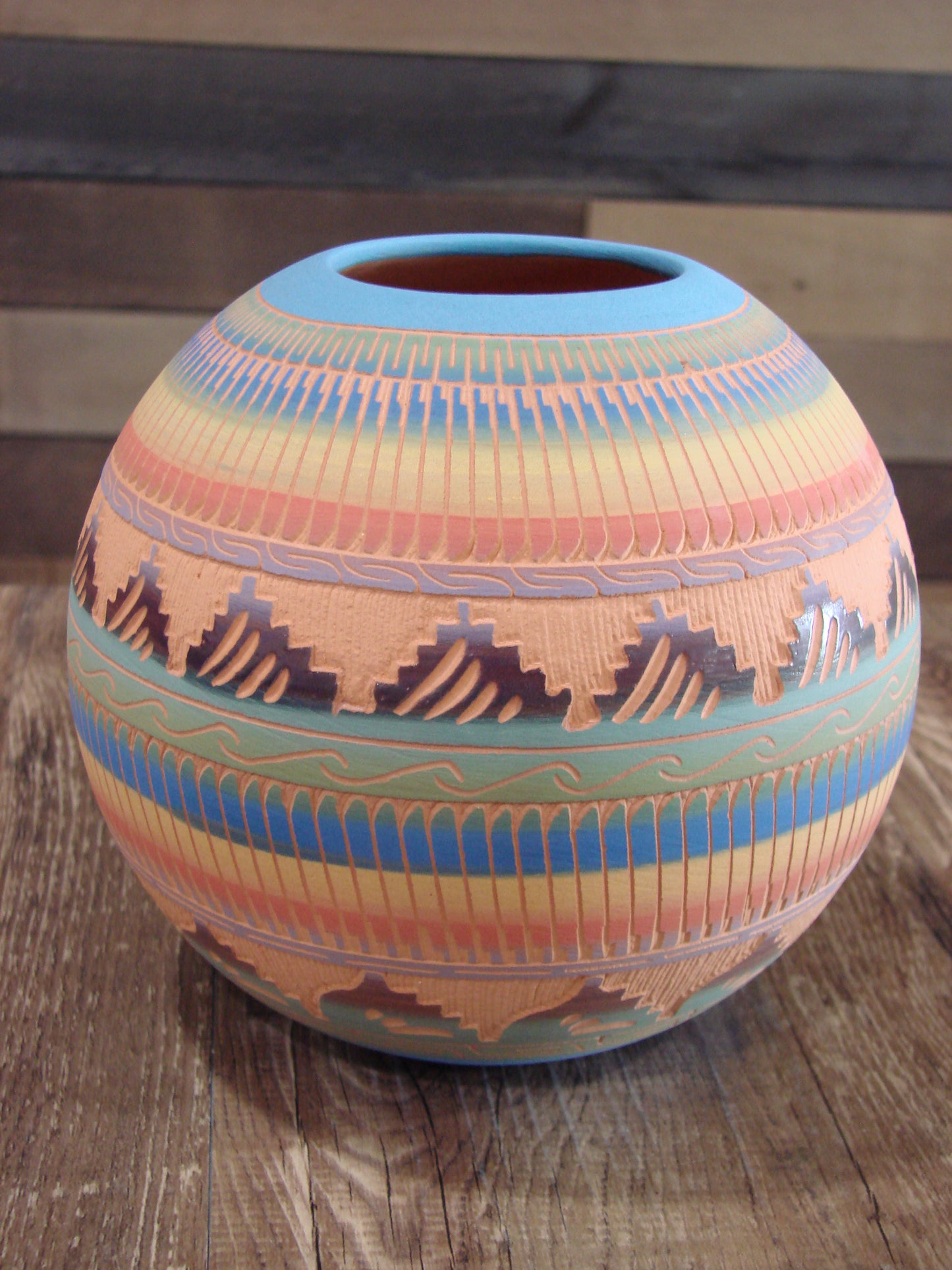Native American Navajo Indian Hand Etched & Hand Painted Pottery - Charlie