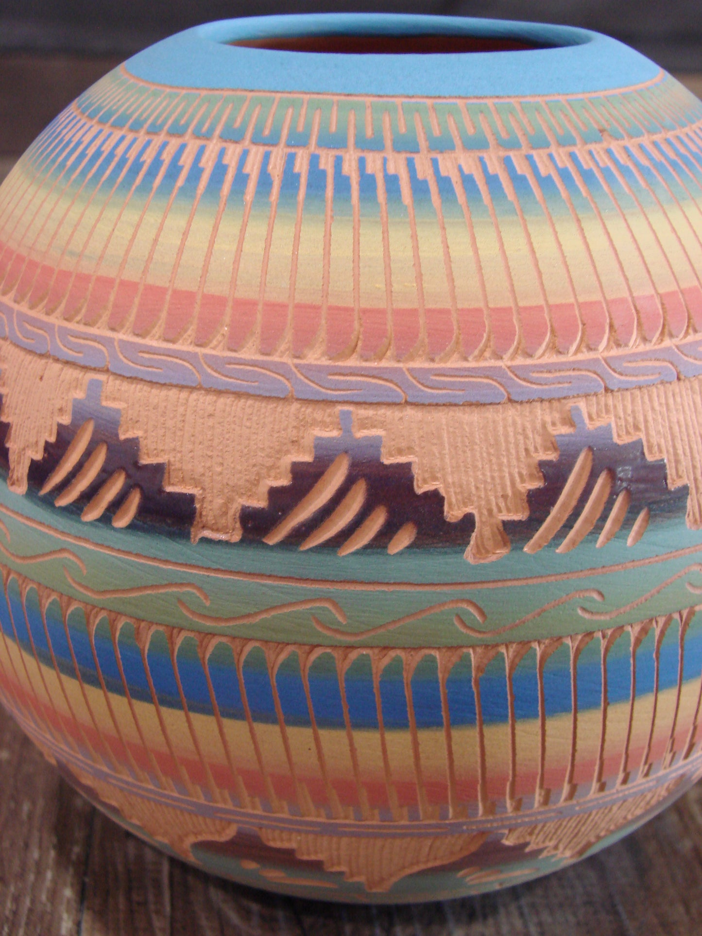 Native American Navajo Indian Hand Etched & Hand Painted Pottery - Charlie