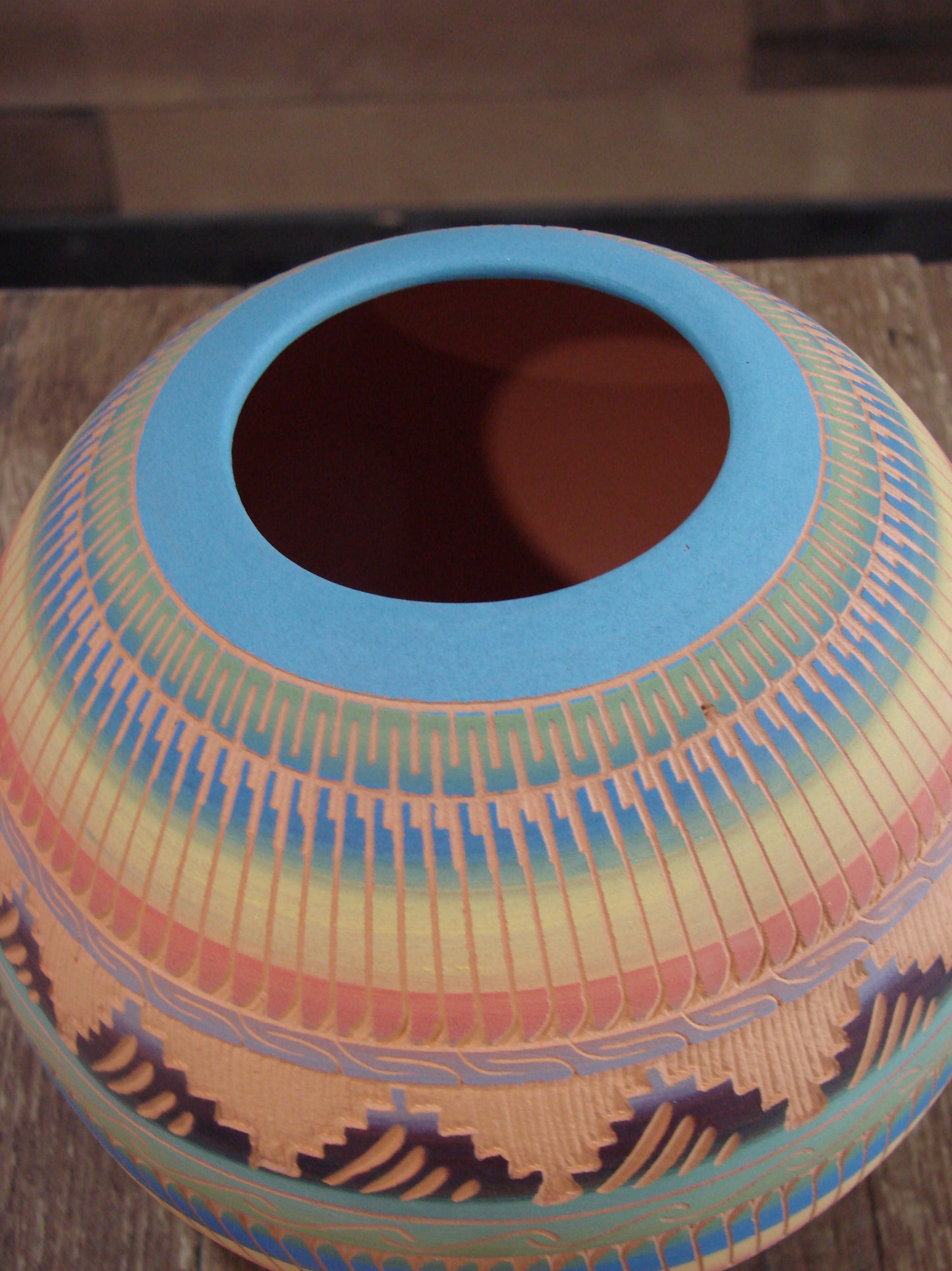 Native American Navajo Indian Hand Etched & Hand Painted Pottery - Charlie