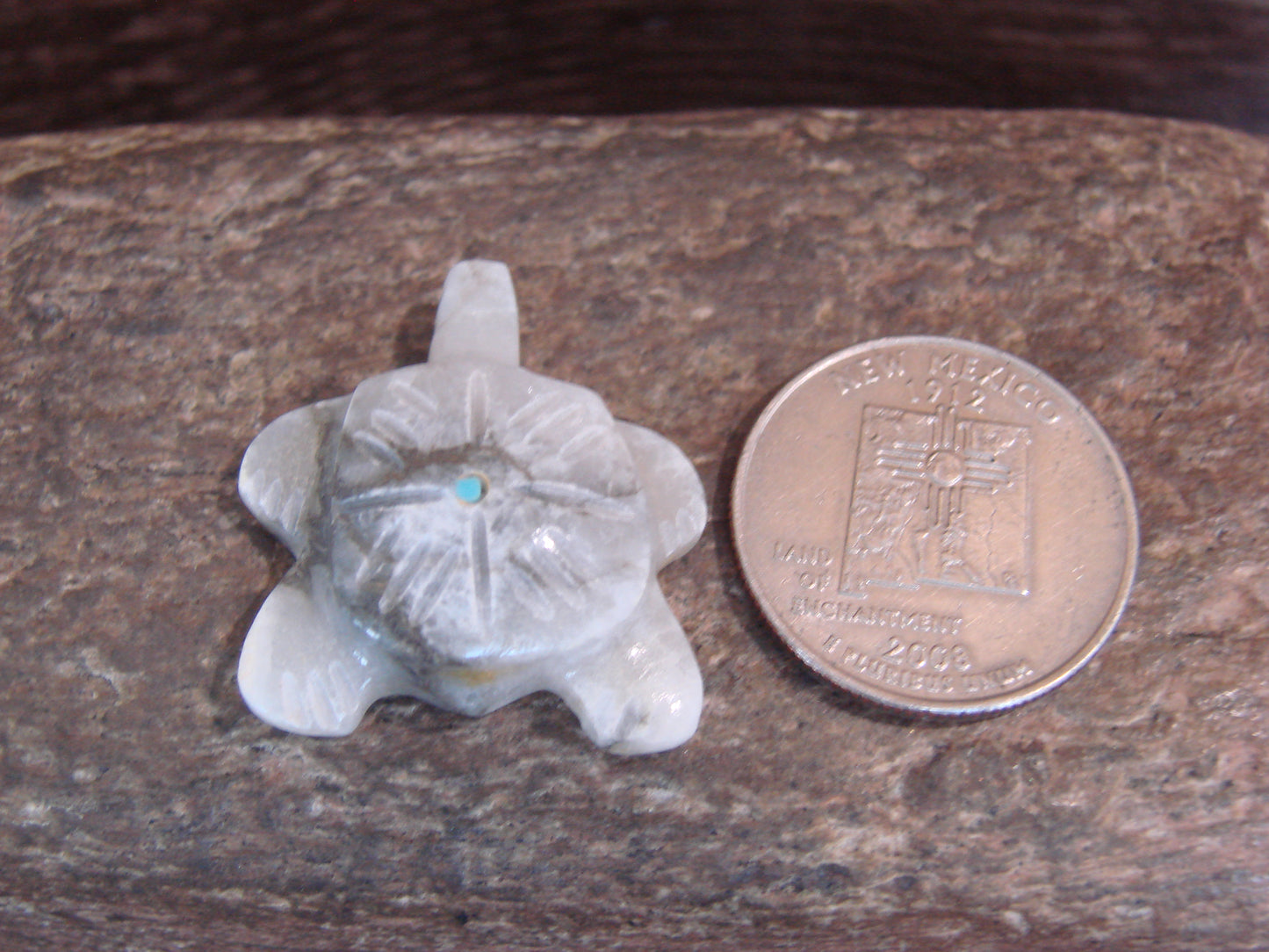 Native American Indian Hand Carved Alabaster Turtle Fetish - B. Phillips