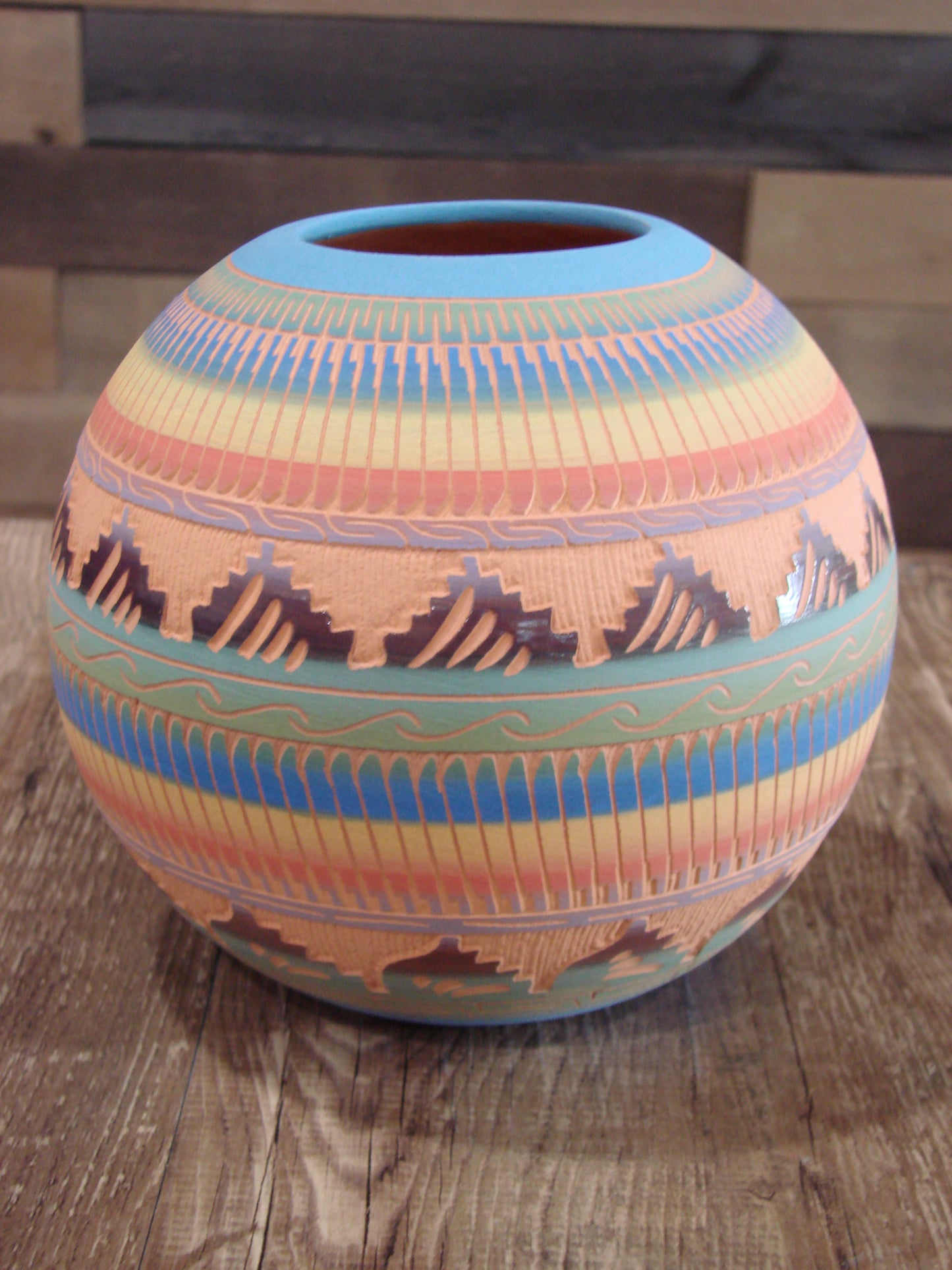 Native American Navajo Indian Hand Etched & Hand Painted Pottery - Charlie
