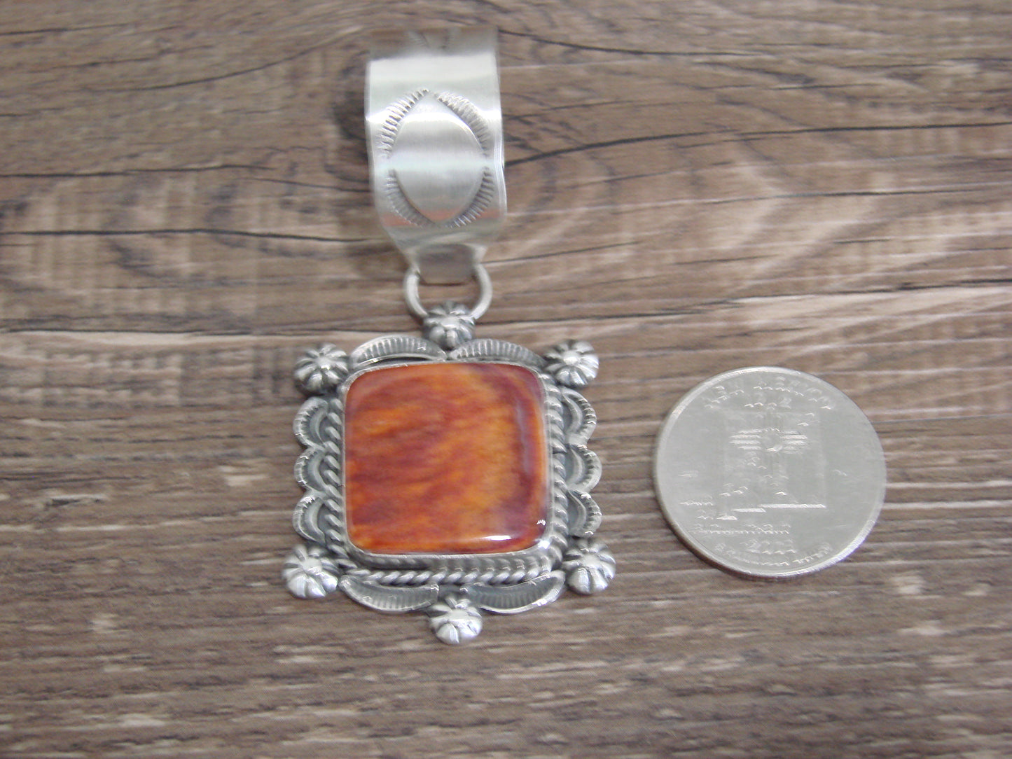 Native American Sterling Silver Spiny Oyster Pendant Signed Dawes