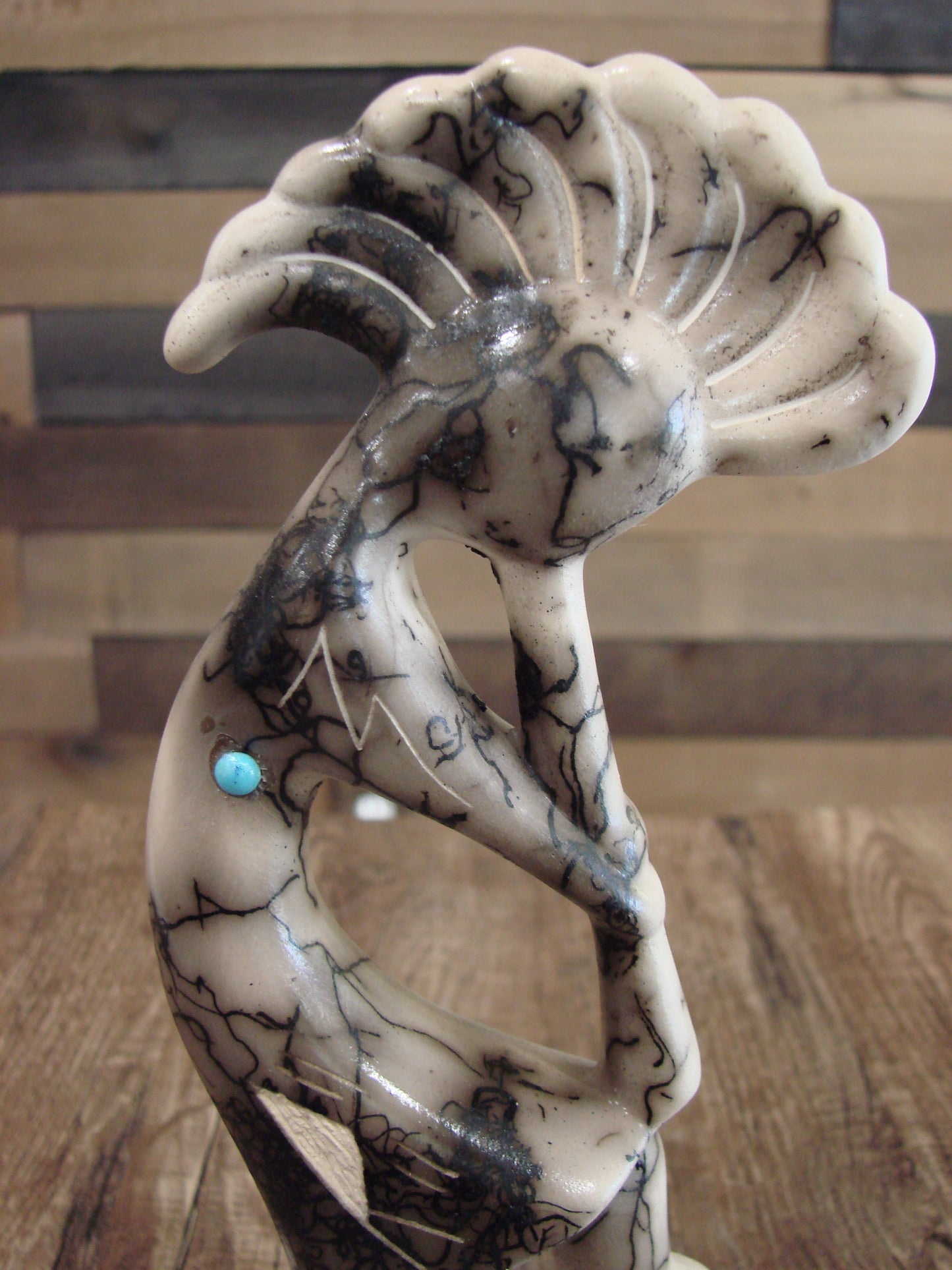 Native American Pottery Horse Hair Kokopelli Sculpture by Vail