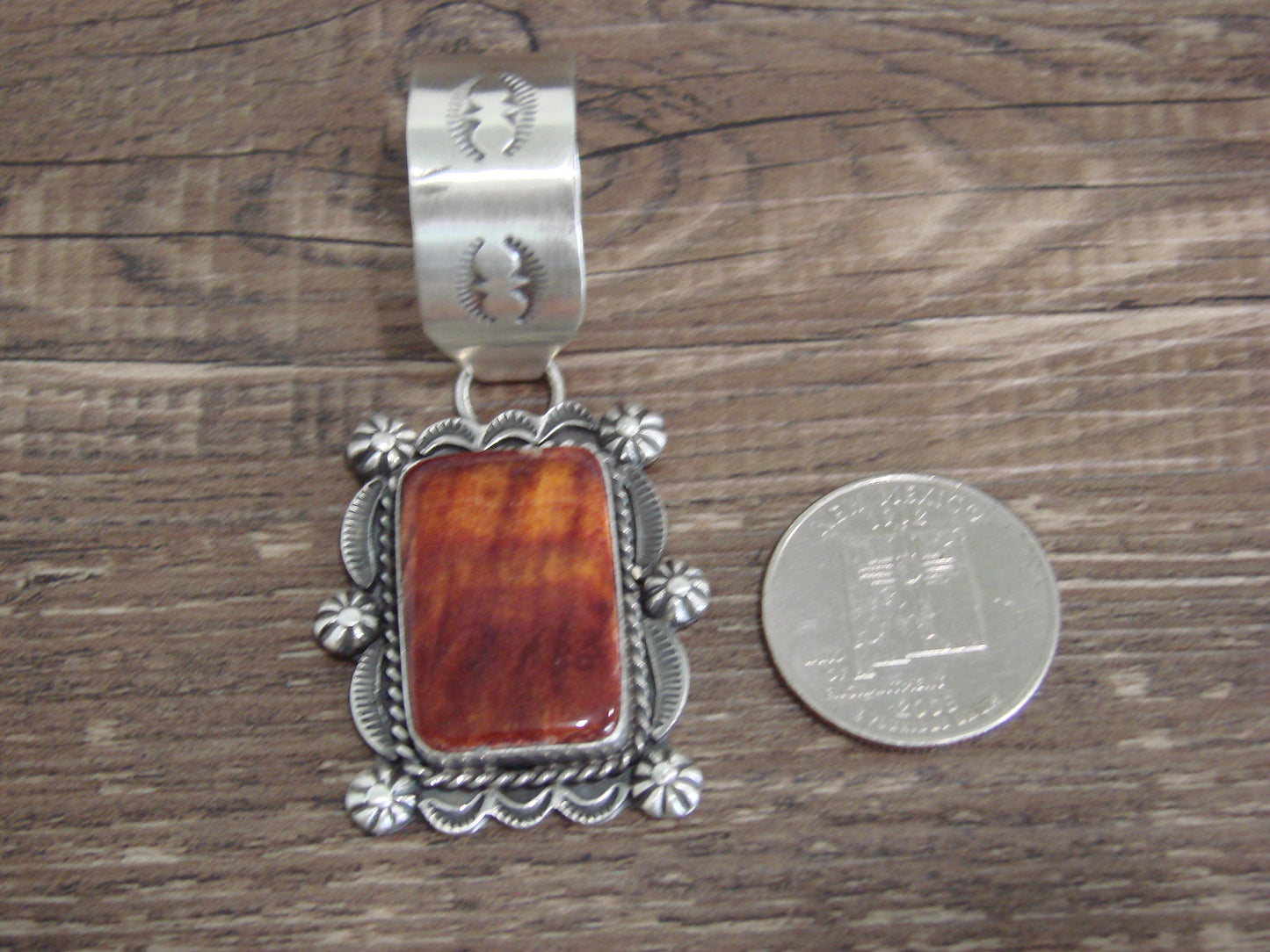 Native American Sterling Silver Spiny Oyster Pendant Signed Dawes