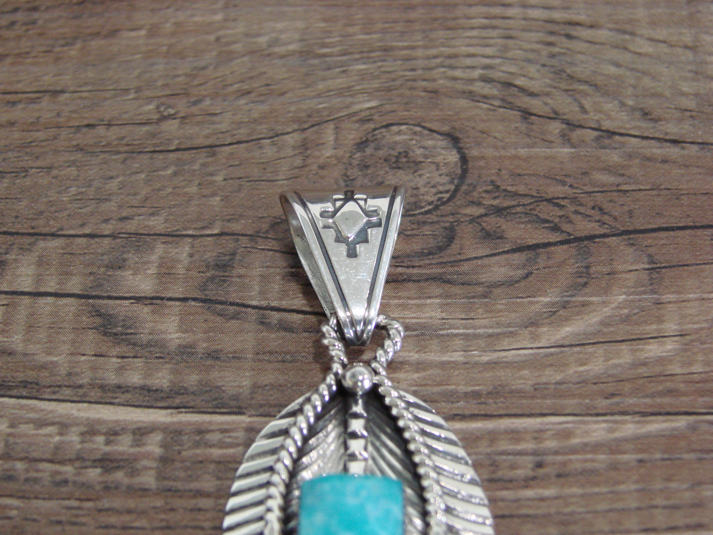 Native American Indian Sterling Silver & Turquoise Feather Pendant by Cayaditto