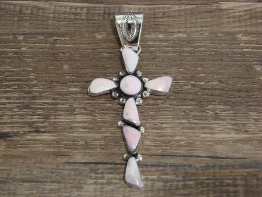 Native American Sterling Silver & Pink Shell Cross Pendant by Jack