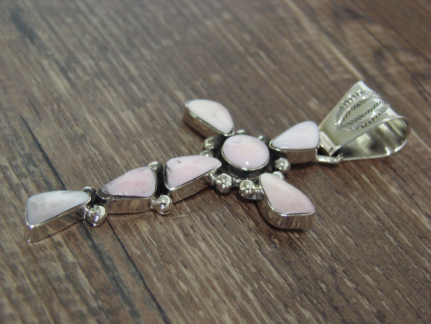 Native American Sterling Silver & Pink Shell Cross Pendant by Jack