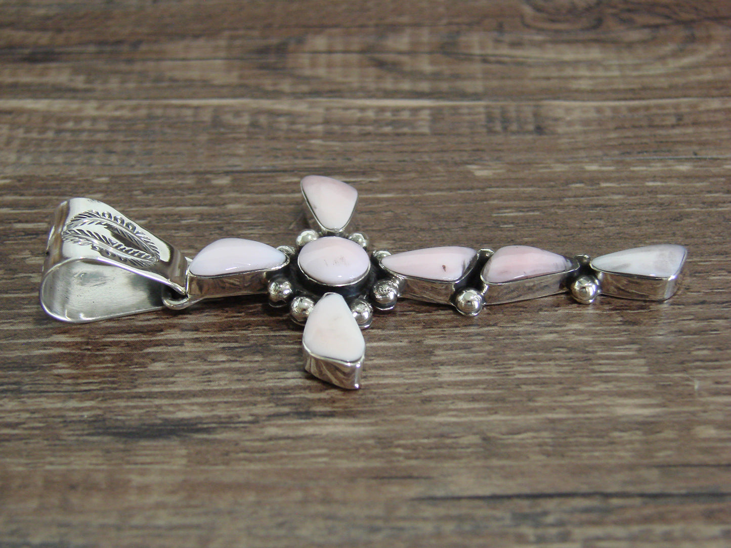 Native American Sterling Silver & Pink Shell Cross Pendant by Jack