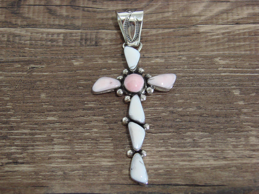 Native American Sterling Silver & Pink Shell Cross Pendant by Jack