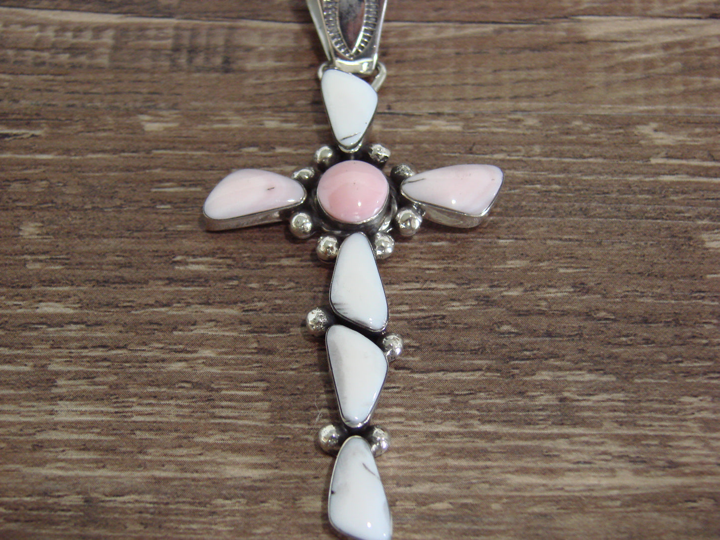 Native American Sterling Silver & Pink Shell Cross Pendant by Jack