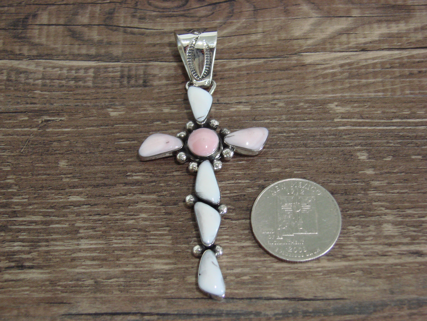 Native American Sterling Silver & Pink Shell Cross Pendant by Jack