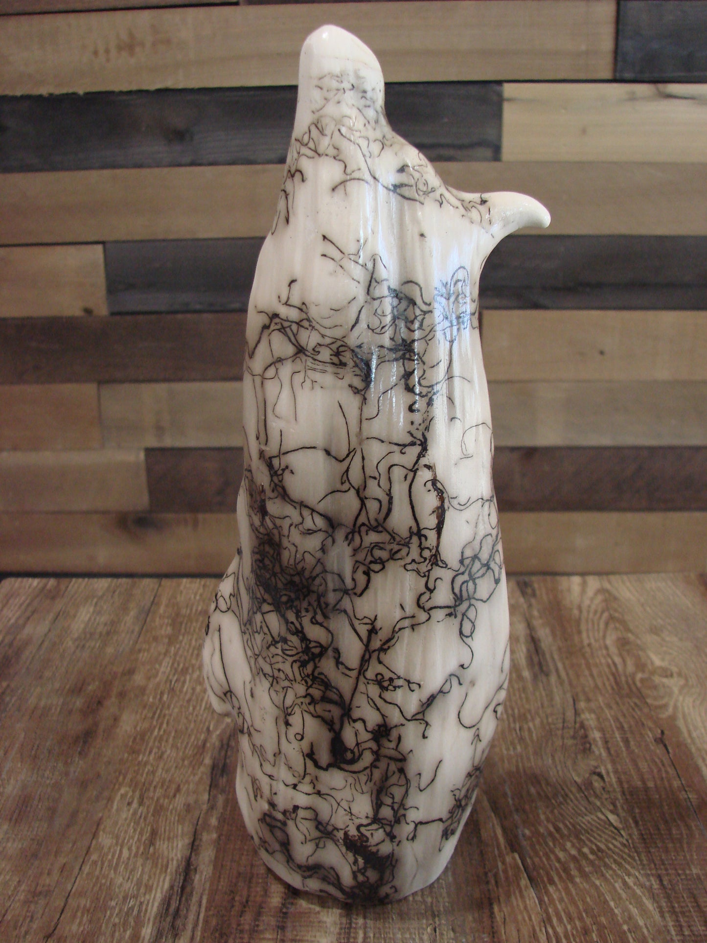 Native American & Eagle Horse Hair Pottery Sculpture by Vail