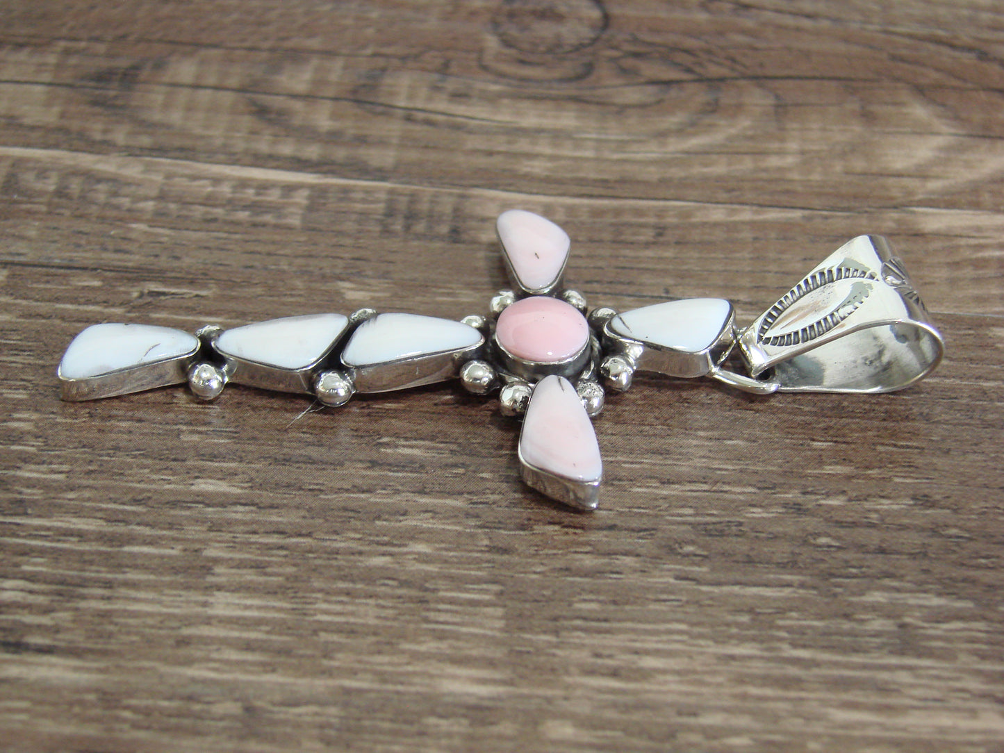 Native American Sterling Silver & Pink Shell Cross Pendant by Jack
