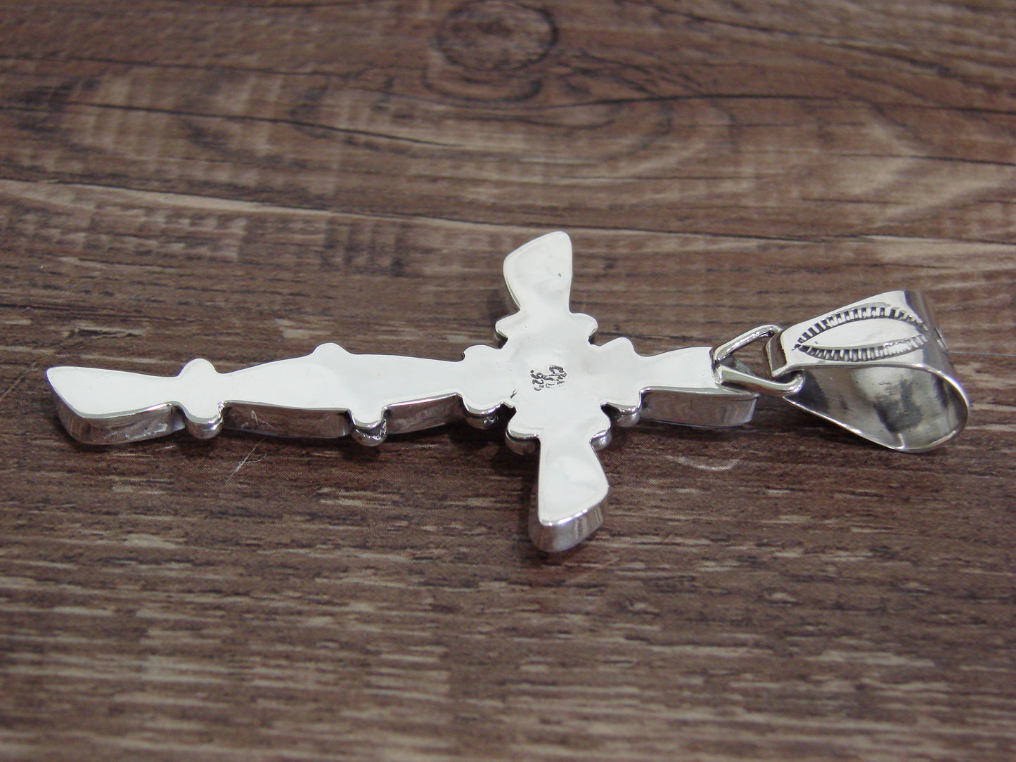 Native American Sterling Silver & Pink Shell Cross Pendant by Jack