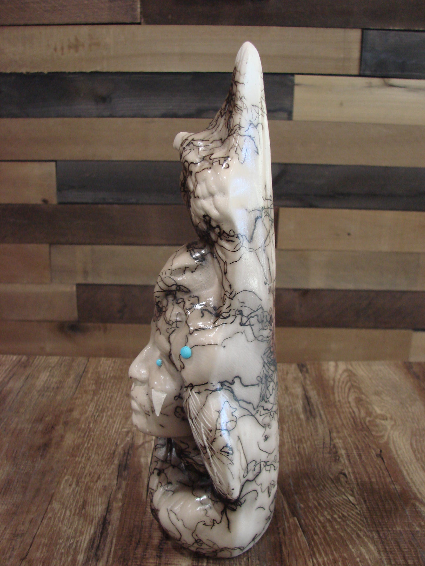 Native American & Eagle Horse Hair Pottery Sculpture by Vail