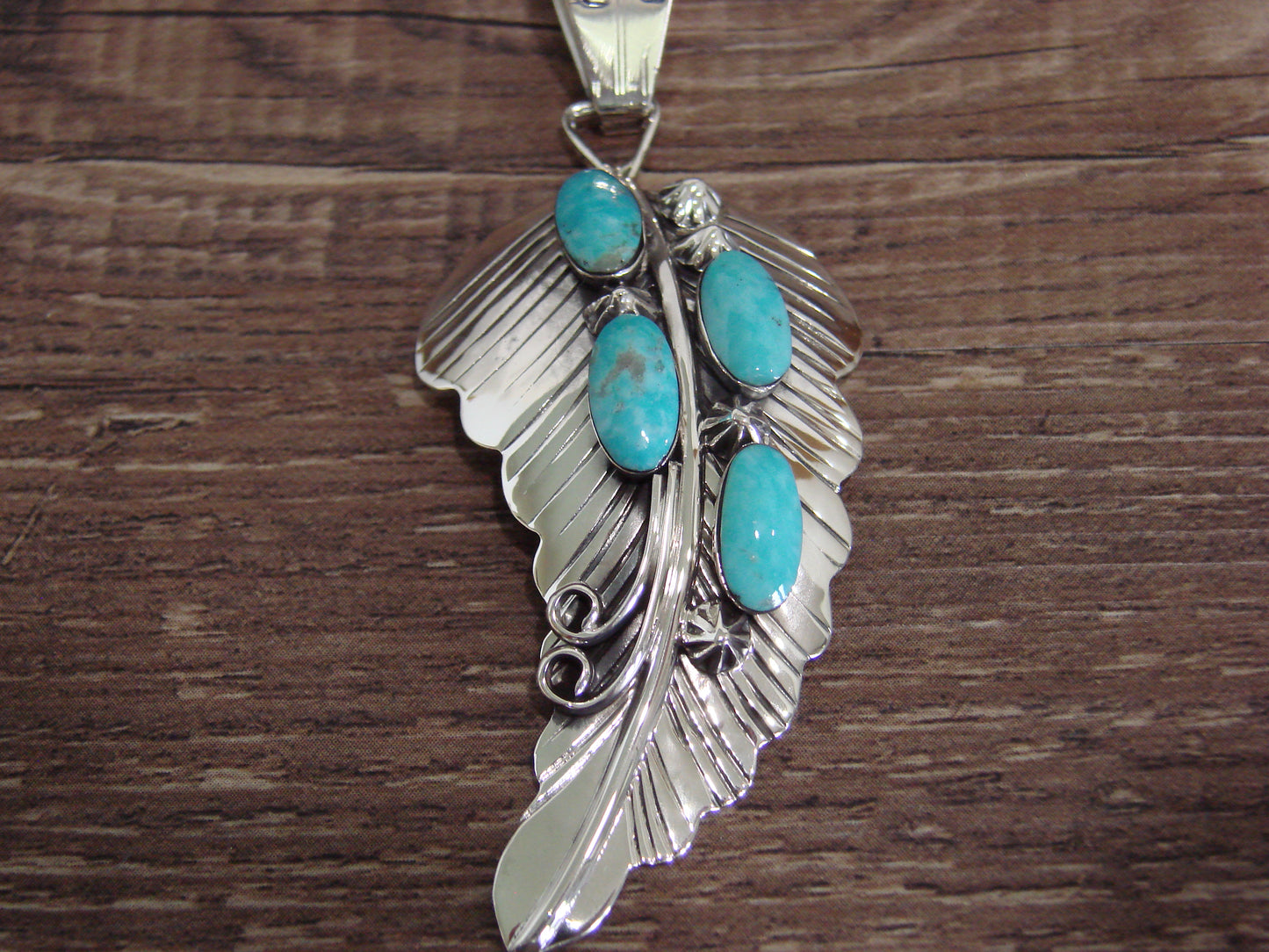 Native American Sterling Silver & Turquoise Feather Pendant by Yazzie