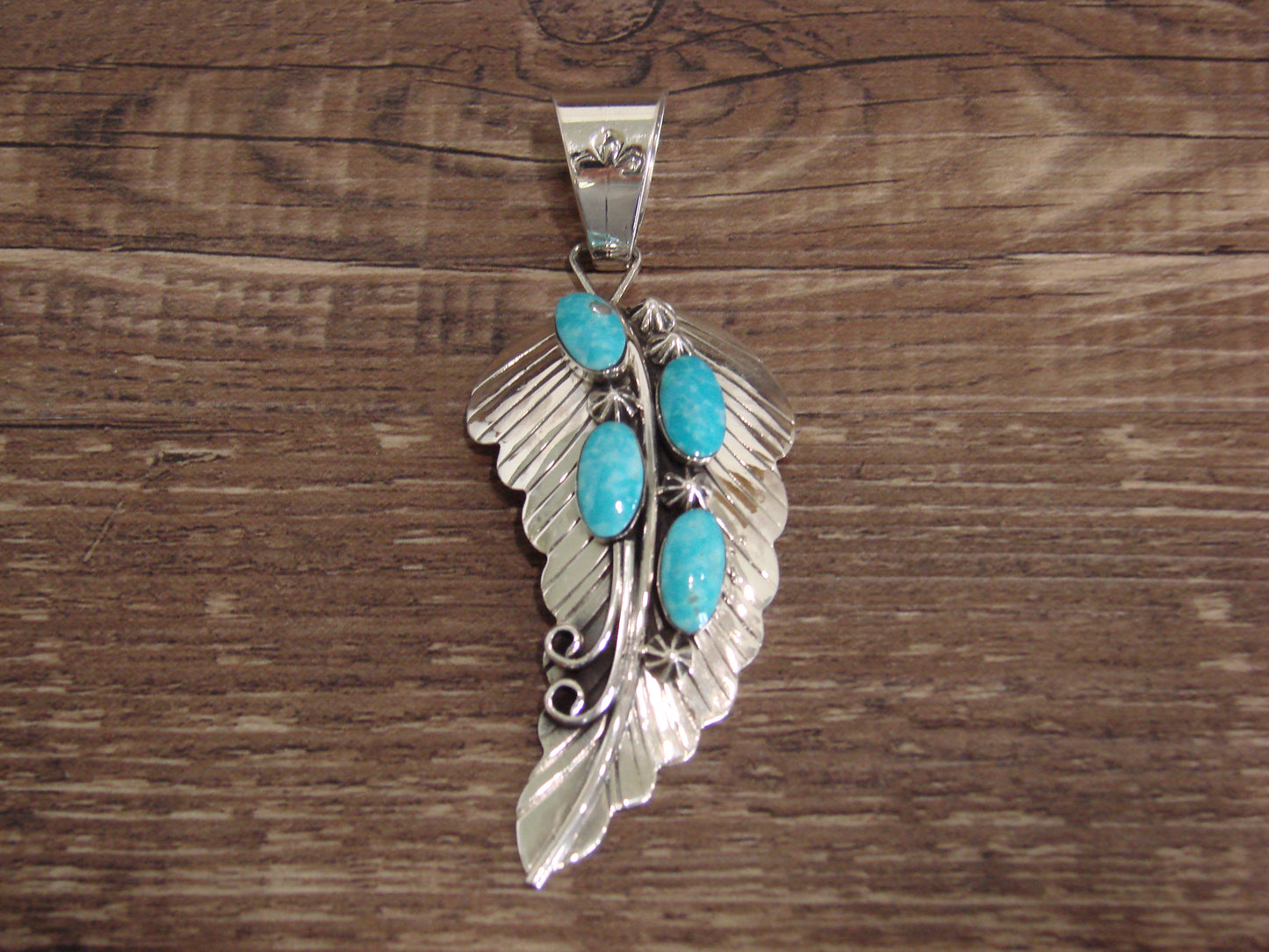 Native American Sterling Silver & Turquoise Feather Pendant by Yazzie