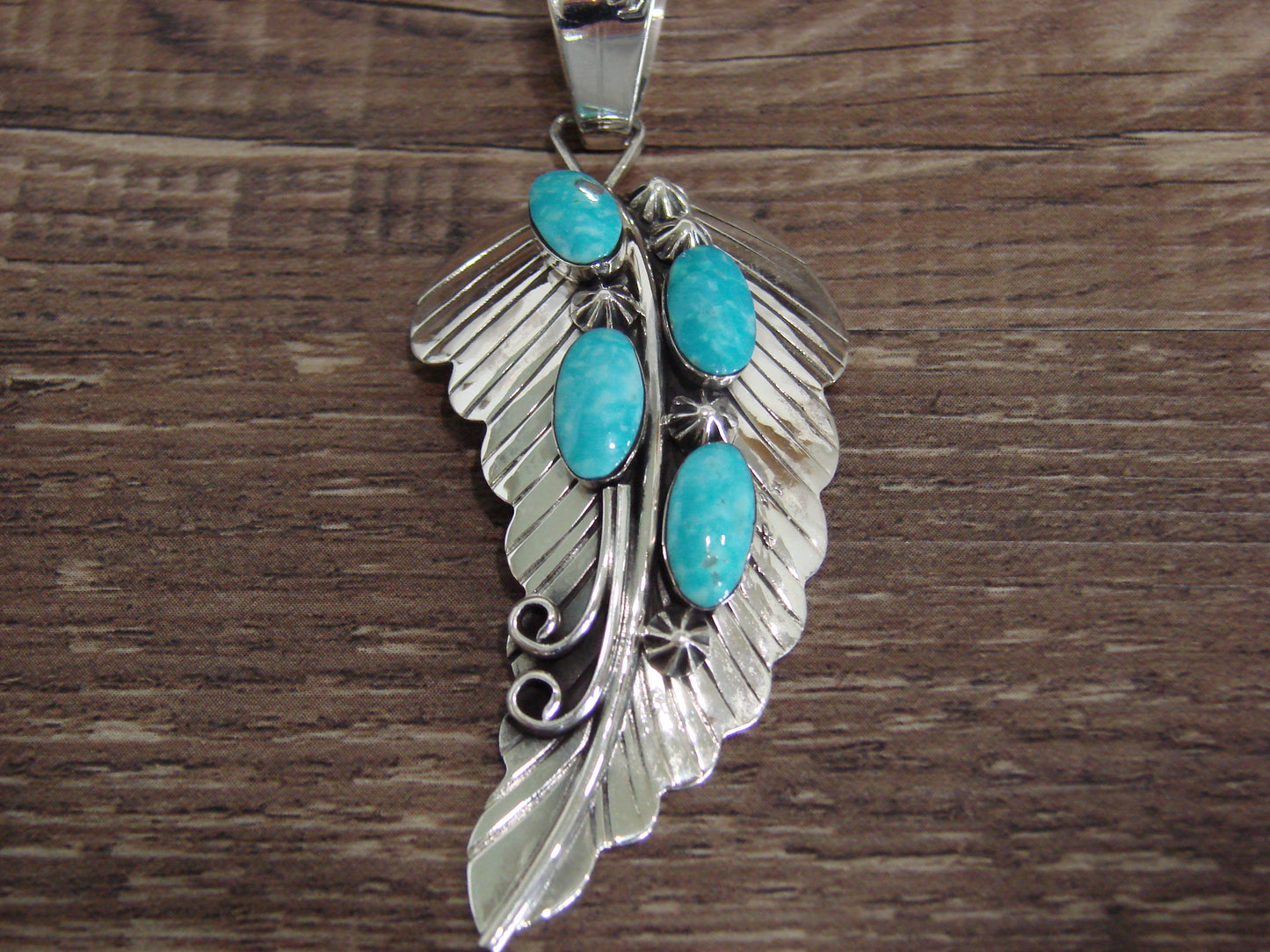 Native American Sterling Silver & Turquoise Feather Pendant by Yazzie
