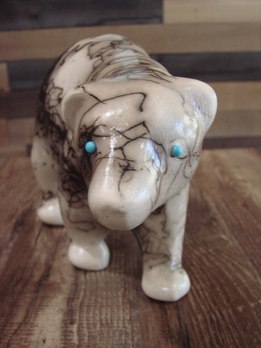 Native American Horse Hair Bear Pottery Sculpture by Vail