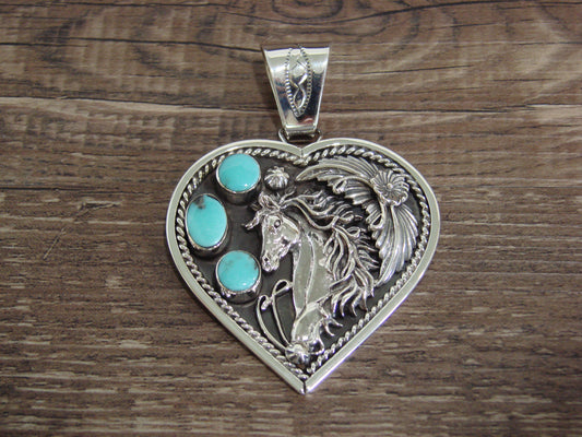 Native American Sterling Silver Turquoise Horse Heart Pendant - Lewis