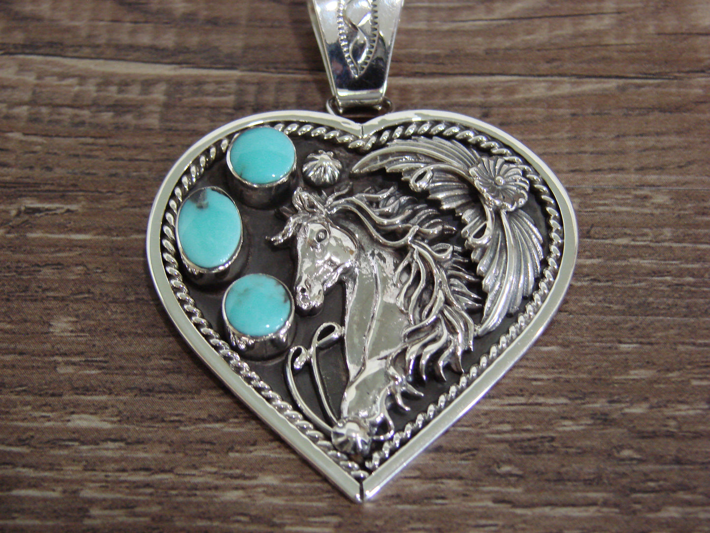 Native American Sterling Silver Turquoise Horse Heart Pendant - Lewis
